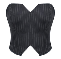 Black Striped Overbust Corset Top Zipper Front Lace-Up Bustier Body Shaper