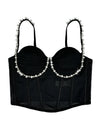 Pearl & Rhinestone Embroidered Bustier Corset Crop Top High Street Bralette