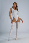 Backless High-Cut Oil Glossy Sheer Bodysuit & Matching Stockings Set