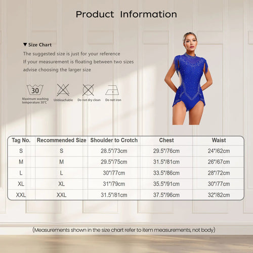 Rhinestone Mock Neck Mesh Tassel Leotard