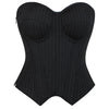 Black Striped Overbust Corset Top Zipper Front Lace-Up Bustier Body Shaper