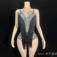 Custom Fringe Rhinestone Bodysuit & Stage Performance Dance Costume
