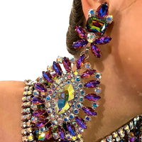 Exaggerated Rhinestone Statement Necklace Earrings Set
