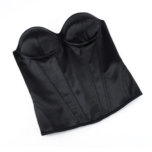 Overbust Corset Bustier Top Built-In Bra Cup Lace-Up Waist Cincher