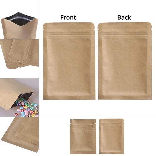 Zip Lock Mylar Packaging Bags with Tear Notch,Multi Sizes Smell Proof Kraft Paper Bags,Heat Sealing Ziplock Pouches,Eco-friendly