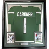 Framed Autographed/Signed Ahmad Sauce Gardner 35x39 New York Green Football Jersey Beckett BAS COA