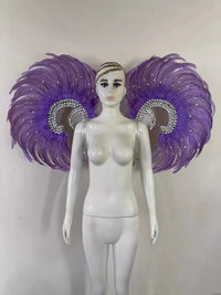 Showgirl Feather Wing Backpiece with Rhinestone Scroll Frames