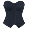 Black Striped Overbust Corset Top Zipper Front Lace-Up Bustier Body Shaper