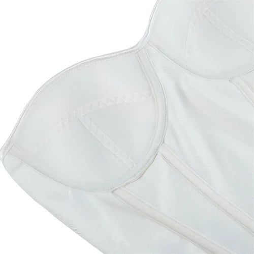 Overbust Corset Bustier Top Built-In Bra Cup Lace-Up Waist Cincher