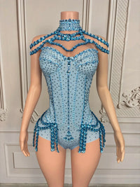 Sparkly Rhinestone Tassel Spandex Bodysuit Halter Dance Stage Costume Leotard