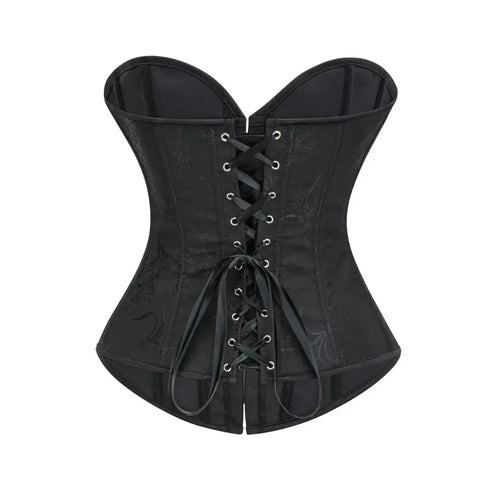 Victorian Floral Jacquard Overbust Corset Front Busk Lace-Up Bustier Top