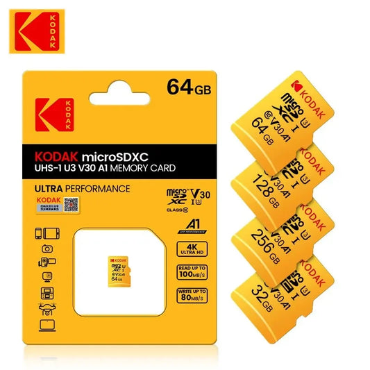 Kodak MicroSD Card U3 32 ГБ 64 ГБ 128 ГБ 256 ГБ 512 ГБ Високошвидкісний запис Супер сумісність Телефон Камера Карта пам'яті