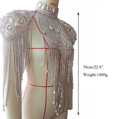 Long Rhinestone Chain Tassel Fringe Chocker Shoulder Necklace Body Jewelry