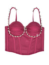 Pearl & Rhinestone Embroidered Bustier Corset Crop Top High Street Bralette