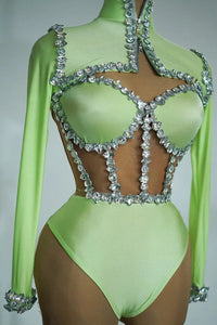Crystal Tube Top, High-Waist Shorts & Bolero Jacket 3-Piece Performance Costume Set