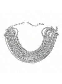 Multi Layered Rhinestone Chain Choker Necklace