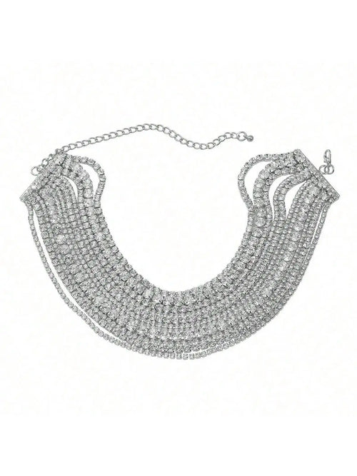Multi Layered Rhinestone Chain Choker Necklace
