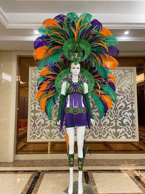 Regal Feathered Backpiece and Rhinestone Costume Set