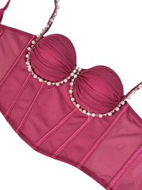 Pearl & Rhinestone Embroidered Bustier Corset Crop Top High Street Bralette