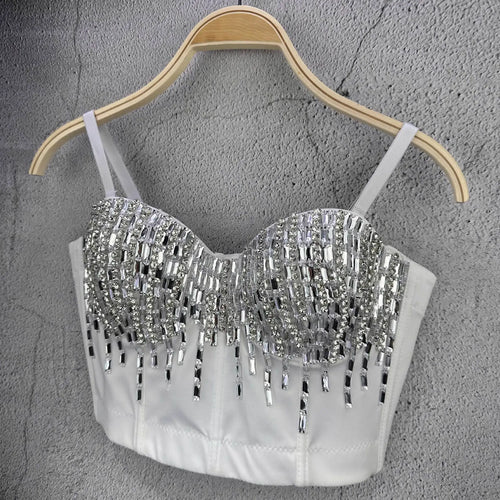 Crystal Beaded Bustier Corset Crop Top Nightclub Party Bralette