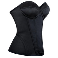 Overbust Corset Bustier Top Built-In Bra Cup Lace-Up Waist Cincher