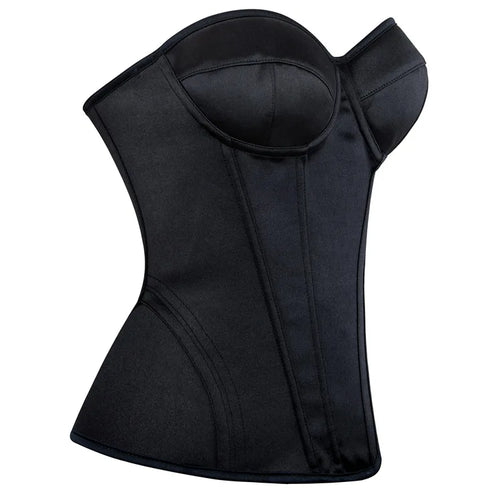 Overbust Corset Bustier Top Built-In Bra Cup Lace-Up Waist Cincher