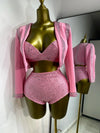 Rhinestone Bustier, High-Waist Mini Shorts & Cropped Jacket 3-Piece Performance Costume Set