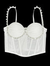 Pearl & Rhinestone Embroidered Bustier Corset Crop Top High Street Bralette