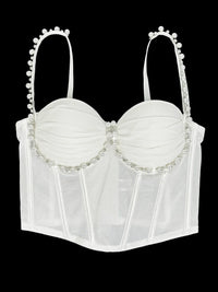 Pearl & Rhinestone Embroidered Bustier Corset Crop Top High Street Bralette