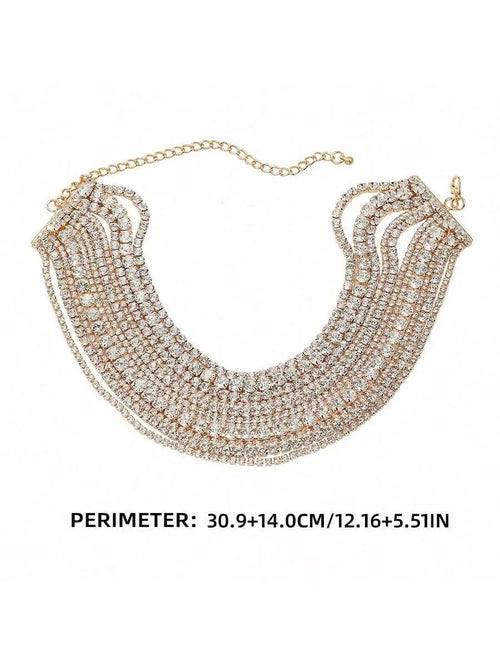 Multi Layered Rhinestone Chain Choker Necklace