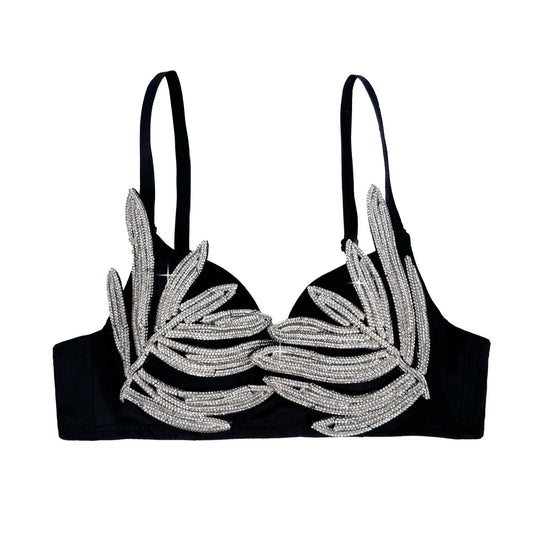 Diamond Rhinestone Leaf Embroidered Bustier Top & Corset Bralette