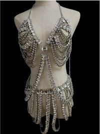 Dazzling Multilayer Crystal Chest & Waist Body Chain Set