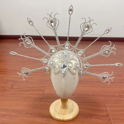 Luxury Peacock Rhinestone Statement Crown – Oversized Crystal Headpiece & Show-Stopping Hair Jewelry for Fashion Shows, Galas & Festivals