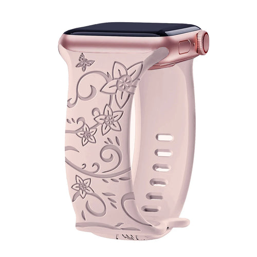 Apple Watch Silicone Strap - Floral Engraved, Soft and Waterproof
