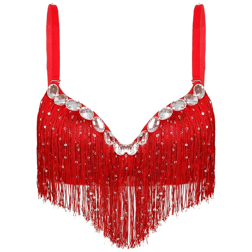 The Stardust Oasis Sirena – Sequined Tassel & Rhinestone Push-Up Belly Dance Bra Top