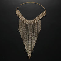 Rhinestone Fringe Tassel Choker Chain Necklace