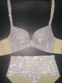 Dazzling Shimmer Crystal Bikini & High-Waist Dance Performance Costume Set