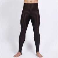 Men's Oil Glossy Sheer High-Stretch Pencil Pants Satin Smooth Leggings