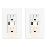 LED Night Light Outlet with 24W USB C+A Fast Charging, 4.8A, On/Off Switch