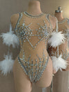 The Stardust Spider – Sexy Silver Sequins & Rhinestone Mesh Bodysuit