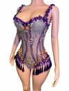 Sparkly Rhinestone & Tassel Fringe Bodysuit Stage Performance Costume