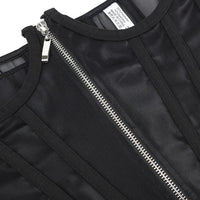 Transparent Sheer Mesh Underbust Corset Zipper Front Boned Waist Cincher Top