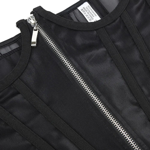 Transparent Sheer Mesh Underbust Corset Zipper Front Boned Waist Cincher Top