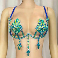 Sparkly Samba Carnival Stone Wire Bra Hand-Beaded Stage Costume Top
