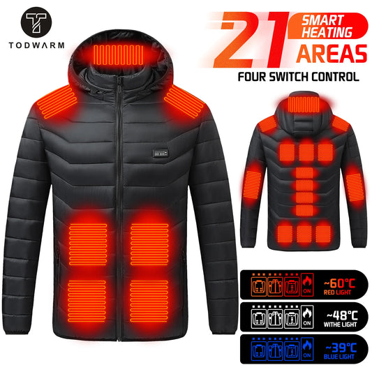 TODWARM Heated Jacket 21 Areas Winter Men's Women's Motorcycle Jacket USB Electric Heating Jacket Heated Vest Moto Thermal Cloth