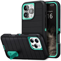 For iPhone 16/iPhone 16 Plus/iPhone 16 Pro/iPhone 16 Pro Max Case 3-Layers Heavy Duty Protective Kickstand Cover Black Green