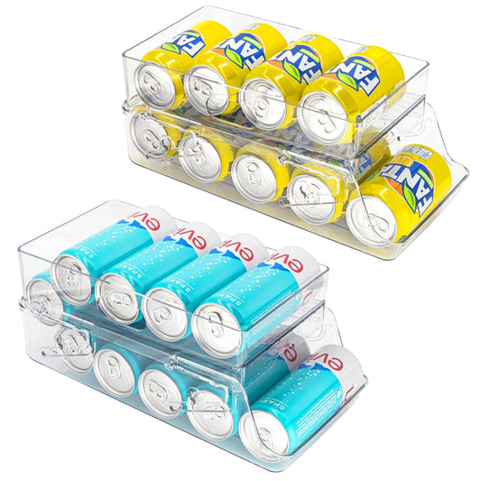 2 Pack Soda Can Organizer Dispenser for refrigerator 2 Tier Automatic Rolling Beverage Beer Soda Can Holder for Fridge, Pantry