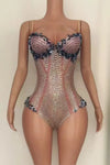 Sparkly Rhinestone & Tassel Fringe Bodysuit Stage Performance Costume