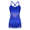 Rhinestone Latin Dance Dress, Mesh Tiered Tassel Bodysuit & Long Gloves Set