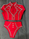 Sparkly Red Rhinestone Top & Shorts Set Gogo Showgirl Performance Outfit